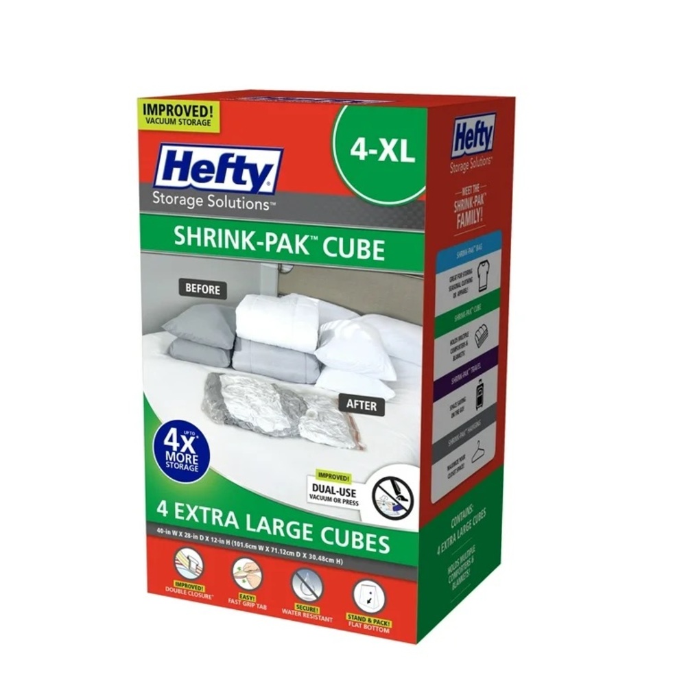 Hefty Shrink-Pak 4 Extra-Large Vacuum Compression Storage Closet Organizer Cubes